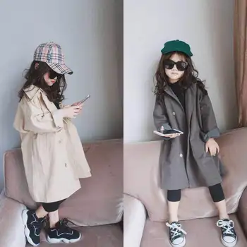 Куртка для девочек, Корейская ветровка с длинным рукавом 2023, весенне-осеннее модное пальто для детей 3-8 лет