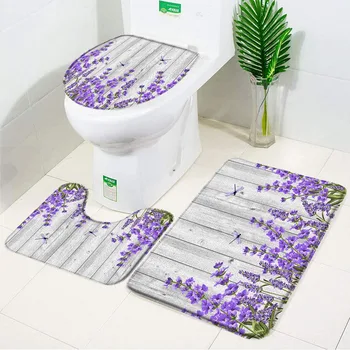 Лавандовый коврик для ванной, фиолетовые цветы, листья, ретро-коврик, коврики для ванной, коврики для балкона, Нескользящий коврик, крышка унитаза, декор ванной комнаты