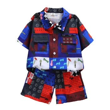 Летняя одежда, блузка для мальчиков + короткая одежда для мальчиков, одежда для малышей, детский спортивный костюм в повседневном стиле для мальчиков