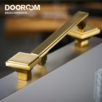 Мебельные ручки Dooroom из латуни, современные американские ручки из блестящего золота PVD, Ручки для шкафов, комодов, тумбочек, выдвижных ящиков, витрин