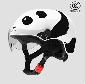 Милая Гигантская панда, Детский шлем для электромобиля, мальчик, девочка, Педаль велосипеда, Мотоцикл, скутер, Безопасный руль, Летний Солнцезащитный полушлем