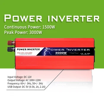 Модифицированный Синусоидальный Инвертор Солнечной Энергии Инвертор 1500 Вт /3000 Вт (Пиковый) Постоянного тока от 12 В до 220-240 В Переменного Тока Инвертор с Двойным USB-портом RV