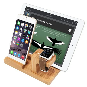 Модная многофункциональная бамбуковая USB-док-станция для зарядки телефона и планшета, крепление для Apple Watch, держатель для телефона