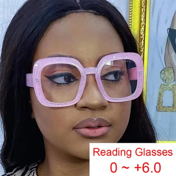 Модные женские Негабаритные очки для чтения с голубым светом, Квадратные Розовые очки, пластиковые Брендовые дизайнерские прозрачные линзы, блестящая оправа