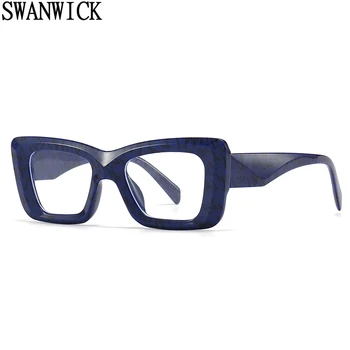 Модные очки Swanwick для женщин, прозрачные линзы, унисекс, маленькая оправа для очков для мужчин, новый стиль, черные, синие женские аксессуары
