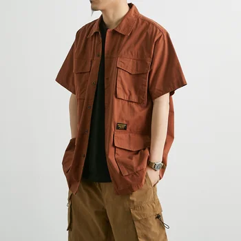 Модные рубашки Cityboy, мужские Свободные Повседневные рубашки с несколькими карманами и коротким рукавом, мужская японская уличная одежда, Винтажная рабочая рубашка, сорочка