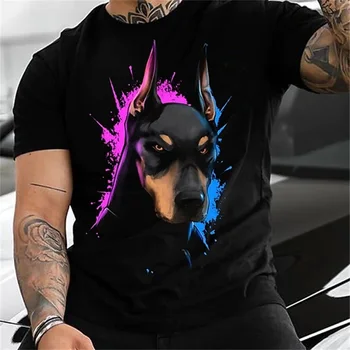 Мужская футболка с коротким рукавом и животным принтом, 3D цифровая печать, забавный топ с рисунком волка, кошки, собаки, черно-белый повседневный уличный воротник