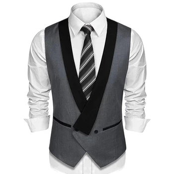Мужской двубортный жилет Черный приталенный платок с лацканами, цельнокроеный серый жилет джентльмена для официальной свадьбы, смокинг, жилет, одежда