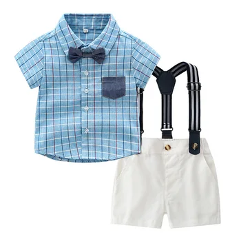 Мужской комплект для мальчиков, летняя новая детская рубашка с коротким рукавом, шорты на ремешке, комплект для мальчиков, детская одежда