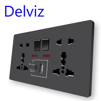 Настенная Розетка Быстрой зарядки Delviz, Порты Type-C Мощностью 18 Вт, Универсальная Розетка с двойным переключателем управления, Розетка С Интерфейсом USB Стандарта Великобритании