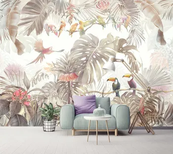 Настройте 3d Обои Листья Тропических Джунглей Птицы Обои Для Стен Тропического Леса Домашний Декор Papel Mural Adhesivo