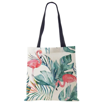 Новая сумка для хранения холста с зеленым растением, Модная Дорожная сумка, Женская сумка для отдыха, Эко-шоппинг, Высококачественная Складная сумка с фламинго