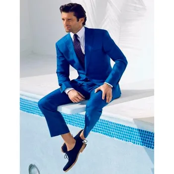 Новейшие дизайны пальто и брюк Королевский синий костюм на заказ блейзер для жениха Мужские костюмы Slim Fit Terno (куртка + брюки)