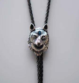 Новое кожаное ожерелье с волчьим галстуком-боло в винтажном стиле из нержавеющей стали с эмалью