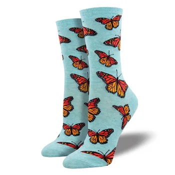 Новые женские носки Весна-лето, Жаккардовая уличная одежда с цветочным принтом бабочки, Длинные Носки-трубочки для девочек, подарок Calcetines Mujer