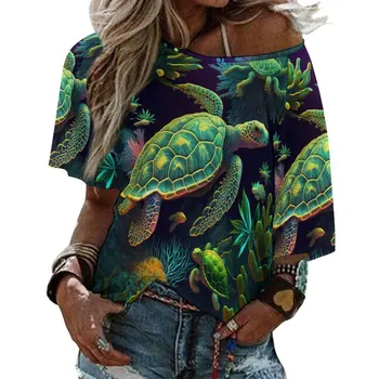 Новые летние топы, женский топ с коротким рукавом, футболка с принтом черепахи, Blusas De Verano Mujer 2023, уличная одежда