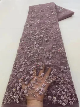 Новый Дизайн Африканская Кружевная Ткань Из Бисера Роскошные Бусины Кружевная Вышивка Французский Нигерийский Тюль Кружевная Ткань Для Свадебного Шитья PL182-6