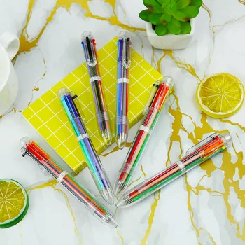 Оптовая продажа Прозрачного стержня, 6-цветная шариковая ручка, простая и креативная многоцветная ручка-кнопка, Многофункциональные канцелярские принадлежности для бизнеса