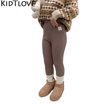 Осенне-зимние Леггинсы для девочек Плюс бархат Для сохранения тепла, однотонные брюки, Утепленные Длинные брюки для детей 0-12 лет