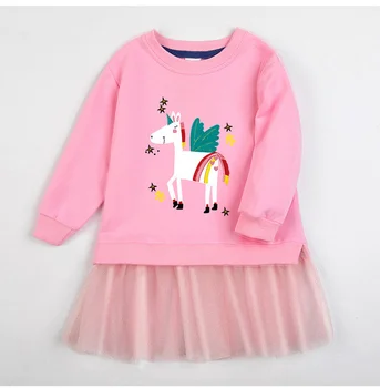 Осенняя детская одежда, толстовка-платье с единорогом, весенний костюм для маленьких девочек, Красивые детские толстовки, подростковая одежда