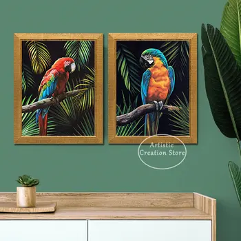 Плакат с попугаем Ара Тропическая птица Арт Печать Попугая Холст Картина Настенные панно для тропической гостиной Настенный декор комнаты Подарок