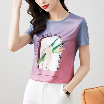 повседневная базовая футболка с принтом, футболки, Новая элегантная женская футболка, весна-лето, топы с круглым вырезом и коротким рукавом