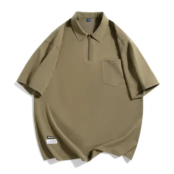 Повседневная рубашка поло в американском стиле 2023, летняя однотонная черно-серая рубашка поло с коротким рукавом, модная брендовая одежда для мужчин, размер оверсайз 3XL