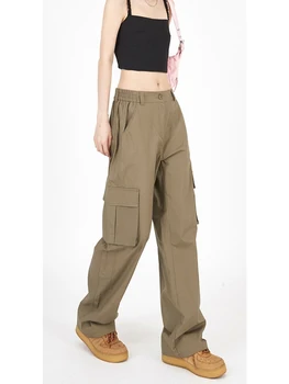 Повседневные Мешковатые спортивные брюки с широкими штанинами, модные винтажные шикарные брюки с карманами Y2K, свободная уличная одежда, Джоггеры, брюки-карго, женские