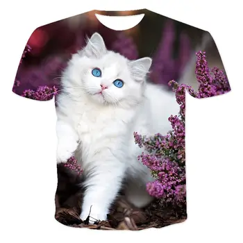 Последняя серия Animal Cat, популярная летом Для мужчин и женщин, модная свободная футболка с 3D-печатью для отдыха и спорта