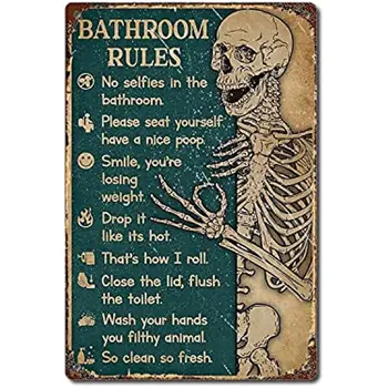 Правила ванной комнаты, Вертикальный плакат со скелетом, Плакат со скелетом, Плакат для декора ванной комнаты, Ретро Металлическая жестяная вывеска для украшения стен дома