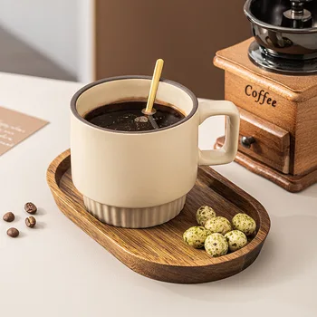 Простота, ретро-американская Керамическая Креативная Кофейная чашка, Кружка Может быть в стиле Латте, Деревянная Тарелка, набор для питья большой емкости 350 мл, 1 шт.