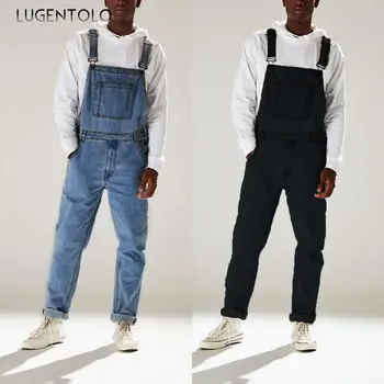 Прямые джинсы Lugentolo, мужская спецодежда, уличная мода, джинсовые повседневные брюки-карго с карманами, летняя мужская одежда