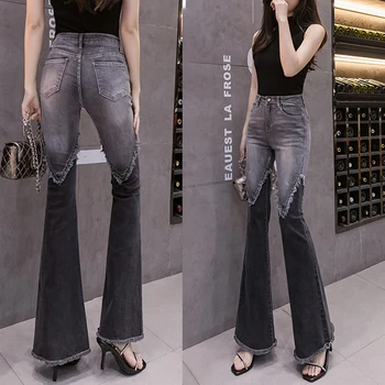 Расклешенные джинсы контрастного цвета, женские брюки с эффектом пуш-ап, женские высокие джинсовые брюки 2023 года, женские INS Pantalones Mujer