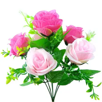 Розы с 6 головками, Искусственные цветы, Ветка, Искусственные Красно-желтые Розы, Реалистичная Поддельная Роза для украшения свадебного дома