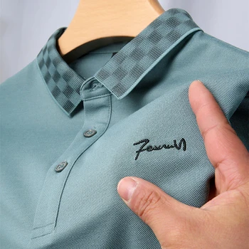 Роскошная высококачественная рубашка поло из хлопка ice silk с короткими рукавами для мужчин 2023, летняя клетчатая футболка с лацканами и вышивкой, модный повседневный топ