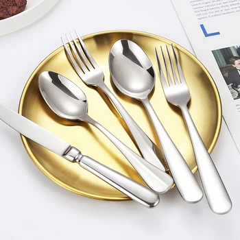 Серебряный набор столовых приборов в западном стиле, Высококачественный нож из нержавеющей стали, Вилка, ложка, Чайная ложка, Наборы посуды, посуда для кухни