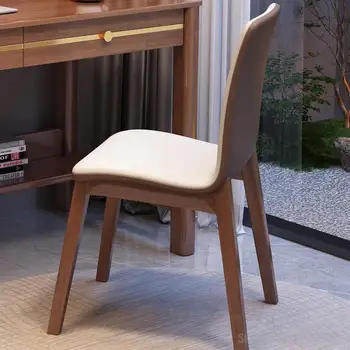 Современный простой письменный стул компьютерный стул домашний стул из массива дерева Легкий Роскошный кожаный стул со спинкой Скандинавский обеденный стул