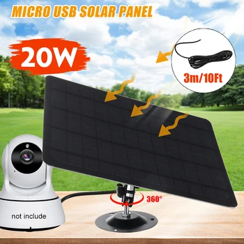Солнечная панель мощностью 5 В 20 Вт, зарядное устройство для солнечной батареи, зарядка Micro USB для IP-камеры наблюдения, беспроводной дверной звонок Arlo Camera/Eufy