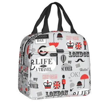Сумка для ланча с рисунком британского Лондона, холодильник, термоизолированный ланч-бокс с логотипом Великобритании для школьного пикника, сумки-тоут