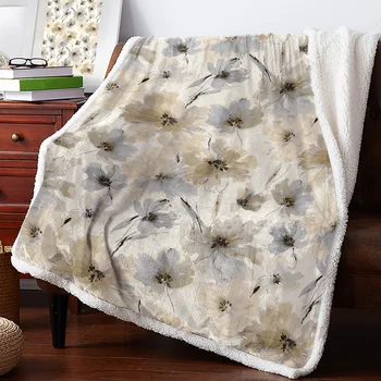Текстура акварельных ботанических цветов, зимнее теплое кашемировое одеяло для кровати, шерстяные одеяла для офиса, покрывало на кровать