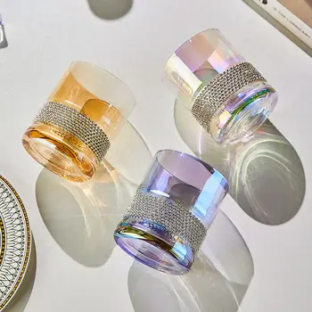 Термостойкое стекло с бриллиантами, многоцветный светильник, роскошный хрустальный бокал для питья красного вина, виски, молока