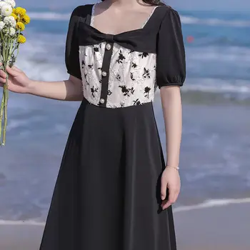 Французское платье Vingate с коротким рукавом, женское Элегантное тонкое платье, вечернее пляжное платье для женщин, цветочный дизайн, Офисная леди, лето 2021 г.