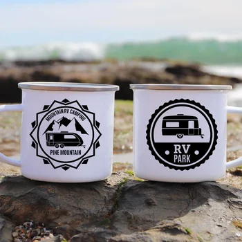 Эмалированная Кружка для стоянки на колесах Подарок для костра на пляже Гавайи Декор Эмалированная Кружка Пляж Калифорния Напиток Сок Вода Какао Молоко Кофейная чашка
